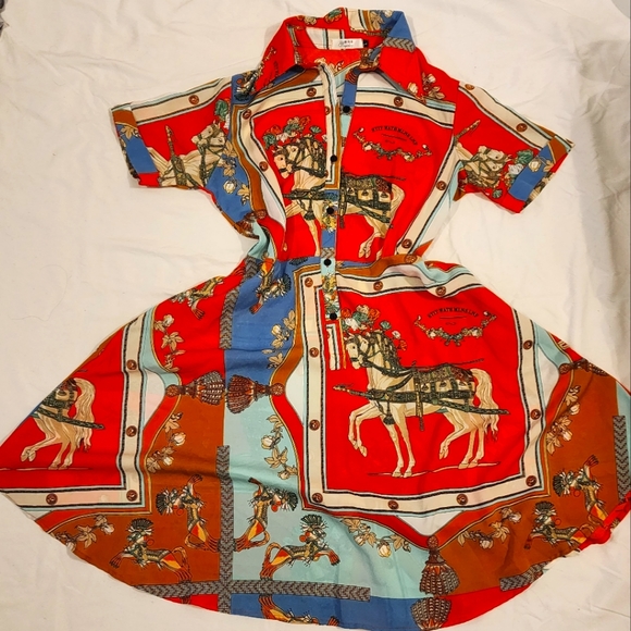 Dresses & Skirts - Horse Patterned Collared Fit and Flare Dress